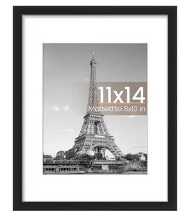 lot 564 image: upsimples 11x14 Picture Frame, Display Pictures 8x10 with Mat or 11x14 Without Mat, Wall Hanging Photo Frame, Black, 1 Pack - Retail $0
