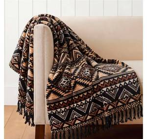 lot 566 image: CASAAGUSTO Boho Throw Blanket with Tassel, Farmhouse Western Flannel Bohemian Blanket, Vintage Native Mexican Decorative Throw, Ideal for Gifting (50x60 Inches, Brown Black) - Retail $0
