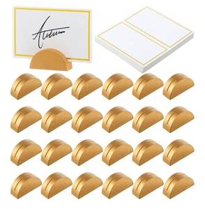 lot 568 image: 24 Pcs Wooden Table Number Stands Wedding Table Name Holder Semicircular Design Place Card Holders with 24 Pcs Tented Cards for Retail Shop Wedding Party Events Decoration(Gold - Retail $0