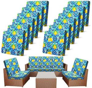 lot 575 image: 12 Pcs Patio Cushion Covers Outdoor Stretch Sofa Couch Cover Replacement Couch Slipcover Sofa Seat Chair Porch Patio Furniture Protector, Flexibility Washable(Blue Series,Yellow Lemon) - Retail $0