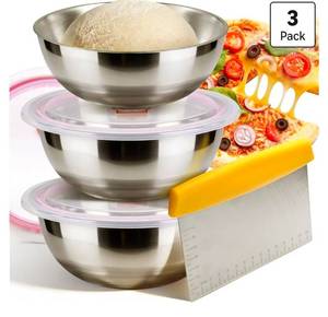 lot 576 image: 3 Pack Pizza Dough Proofing Containers, 29 oz850 ml Stainless Steel Proofing Box with Clear Airtight Lids, Stackable Fermentation Storage for Pizza, Bread, Sourdough - Retail $0