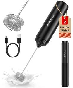 lot 586 image: SIMPLETASTE Milk Frother Handheld Electric Foam Maker, Drink Mixer with Stainless Steel Whisk for Cappuccino, Bulletproof Coffee, Latte, Black, without Stand, USB-C Rechargeable - Retail $0