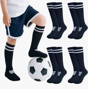 lot 589 image: 4 Pairs Kids Soccer Socks Kids Baseball Sock Kids Boys Girls Knee Socks Striped Tube Socks Sports Socks - Retail $0