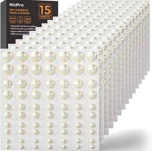 lot 595 image: 1050 PCS Pearl Stickers Self Adhesive��Nicpro 5 Size Stick On Makeup Pearl Gem Jewels Decor for Face, Body, Nail, Hair, Phone Art Craft Scrapbooking Embellishments, Size - Retail $0