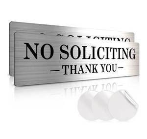 lot 596 image: ASSURED SIGNS No Soliciting Sign for House �� 2 Pack �� 2.2 x 8.25 �� Modern Laser Engraved Brushed Silver �� Self-Adhesive Sticker Pads Included �� Weather-Resistant Plaque for Front Door of Home or Business - Retail $0