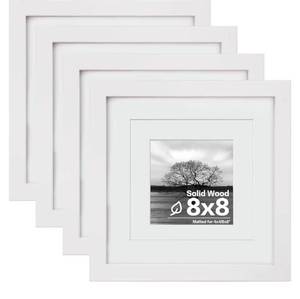 lot 609 image: Egofine 8x8 Picture Frames 4 PCS - Made of Solid Wood Covered by Plexiglass for Table Top Display and Wall Mounting Photo Frame for Pictures 4x46x6 with Mat White - Retail $0