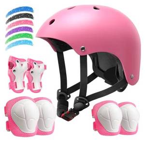 lot 613 image: Kids Bike Helmet Set, Adjustable Helmet for Ages 2-3-5-8-14 Year Boys Girls, Toddler Pad Set with Knee and Elbow Pads for Bike, Roller, Skating, Scooter, Longboard and More Sports - Retail $0