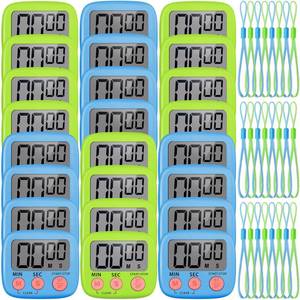 lot 618 image: Weewooday 24 Pcs Small Digital Kitchen Timer Magnetic Back and Switch Minute Second Count up Countdown Big LCD Display Loud Alarm for Teacher Cooking Baking (Blue,Green) - Retail $27
