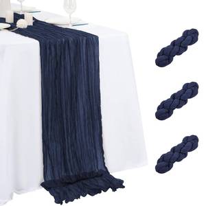 lot 638 image: 3 Pack Navy Blue Table Runner 17x108 Inch Cheesecloth Table Runner Boho Gauze Table Runners Romantic Rustic Sheer Fabric Cheese Cloth Table Runners for Wedding Party Baby Shower Birthday Home Decor - Retail $10