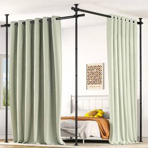 lot 643 image: AKTOP Room Divider, No Drilling Curtain Tension Rods Wall Divider for Room Separation, 4-10ft(H) 30-147(W) Adjustable, Heavy Duty Floor to Ceiling Space Separator Privacy Dividers for Rooms, Black - Retail $40