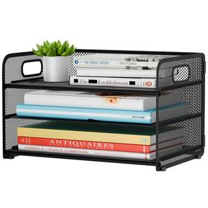 lot 656 image: GDINDINFAN 3 Tier Paper Letter Tray Organizer for Desk, Mesh File Folder Document Organizer with Handle for Home Office Supplies Desktop Accessories, Black - Retail $1,173