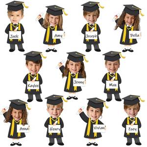 lot 659 image: Qyeahkj 50 Set Graduation Hat Gown Cutout Graduation Bulletin Board Decoration Black Gold Grad Paper Cut Outs Classroom Decor for Boy Girl DIY Craft Photo Kindergarten School Home Wall Party Supply - Retail $9