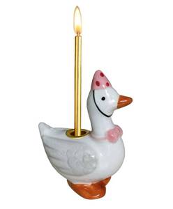 lot 668 image: SEE PHOTOS Ceramic Goose Cake Candle Holders Birthday Cake Topper Decoration Candlestick for Celebrations Birthday Party Decor, Pink Silly Goose - Retail $17