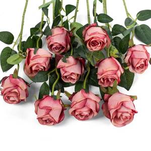 lot 673 image: Flojery 10pcs Artificial Rose Flowers Long Stem Fake Silk Roses for DIY Wedding Bouquet Table Centerpiece Home Decor (Rose Red) - Retail $15