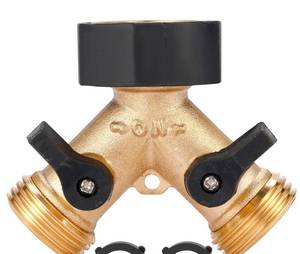 lot 691 image: Sanpaint Garden Hose Splitter 2 Way Heavy Duty, Y Connector Brass Garden Hose Adapter, Hose Bib Splitter - Retail $7