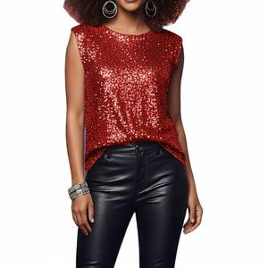 lot 702 image: Sparkly Sequin Tops for Women Tank Top Disco Outfit Sleeveless Shiny Glitter Concert Club Party Shirt Blouse(Red,3X) - Retail $31