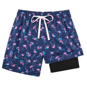 lot 707 image: swimsobo Boys Swim Trunks Size 14-16 with Compression Liner Swimming Hawaiian Flamingo Shorts Swimsuit Beach Swim Bathing Suit for Kids - Retail $27