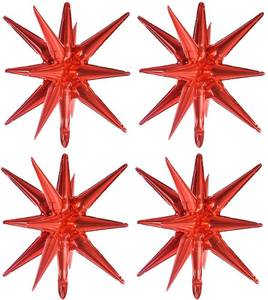 lot 710 image: TONIFUL 4 Pcs 22inch 4D Huge Red Star Balloons Explosion Star Mylar Foil Balloons for Party Supplies Backdrop Christmas,New Year,Birthday, Wedding,Photo Booth Ornament - Retail $8