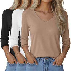 lot 711 image: Ficerd 3 Pack Womens 34 Length Sleeve Tops V Neck T Shirts Loose Fit Blouses Casual Tees 2026 Fashion Clothes(Black, White, Khaki,X-Large) - Retail $38