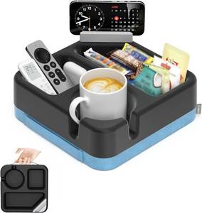 lot 20153 image: CLESOO Couch Cup Holder Tray Couch Cup Holder Pillow Bed Tray Snack Sofa Bed Caddy Organizer Anti-Spill Sofa Drink Holder Portable Snack Caddy for Phone Pad Kindle Beverage Blue
