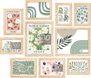 lot 20154 image: upsimples 10 Pack Picture Frames Collage Wall Decor for Mounting or Tabletop Display, Photo Gallery Frame Set for Family, Multi Sizes Including 8x10, 5x7, 4x6, Natural