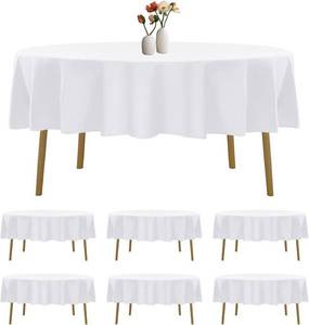 lot 20159 image: 6 Pack Round Tablecloth 90 Inches White Table Cloth Stain and Wrinkle Resistant Washable Polyester Fabric Table Cover for Party, Wedding and Banquet Decoration