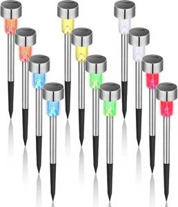 lot 20164 image: GIGALUMI Solar Garden Lights Outdoor, 12 Pack 6-Color, IP65 Waterproof Decorative Pathway Lights, Stainless Steel LED Landscape Lighting for Yard, Lawn, Walkway