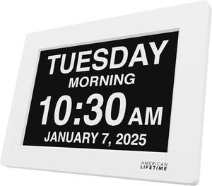 lot 20167 image: American Lifetime New 2026 Dementia Clock Large Digital Clock for Seniors, Large Display with Custom Alarms, Calendar Clock with Day & Date for Elderly, Clear Numbers Alzheimer Digital Clock White
