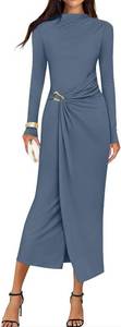 lot 20170 image: ZESICA Womens 2026 Spring Long Sleeve Bodycon Dress Mock Neck Wedding Guest Cocktail Party Long Midi Dresses Size Small