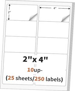 lot 20182 image: 2x 4 (25 Sheets) Address Labels, Labels Sticker Paper for LaserInk Jet Printer, Printable and Writable White Sticker Labels- Matte, 10 per Page Labels (Total 250 Labels)