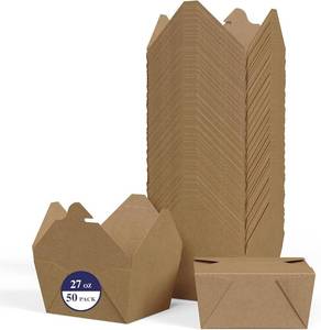 lot 21259 image: LITOPAK 50 Pack 27 oz Take Out Food Containers, Kraft Brown Take Out Boxes Leak Grease Resistant and Stackable for Restaurants, Homes, Offices, Picnics