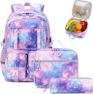 lot 21262 image: PIG PIG GIRL Backpack for Girls 3pcs Set Kids Backpack with Lunch Box Students Kawaii Book Bag for Elementary Primary Middle School Bags - Ita Backpack - Galaxy