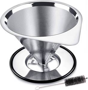lot 21264 image: LHS Pour Over Coffee Dripper Stainless Steel Coffee Filter Metal Cone Filter Paperless Reusable Coffee Filter Single Cup Coffee Maker 1-2 Cup With Non-slip Cup Stand and Cleaning Brush