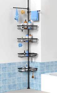 lot 21270 image: KEGII Black Shower Caddy Tension Pole with 2 Towel Bars, Adjustable Corner Bathroom Organizer, Rustproof Bathtub Storage Shelves for Shampoo, 25 114.2 Inch Shower Corner Rack for Renters & Family