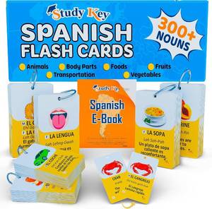 lot 21275 image: 300 Bilingual English Spanish Flash Cards for Adults & Kids Ages 12 Beginners - Noun Vocabulary with Pictures, Pronunciation, Sentences, Adult Self Study & Learn Spanish Workbooks for Adults