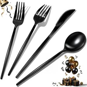 lot 21276 image: 120pcs Black Plastic Silverware Disposable Black Plastic Utensils Heavy Duty includes Forks and Spoons and Knives Sets,Disposable Cutlery Set Sturdy for Birthday Prom Graduation Happy New Year