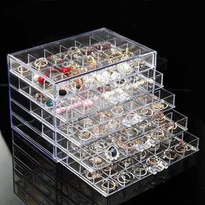 lot 21286 image: YUFONG Earring Storage Box Organizer, Acrylic Jewelry Storage Box Holder 5 Drawers Transparent Jewelry Display Stand with 120 Small Compartments Gift Boxes for Women Girls (Clear)