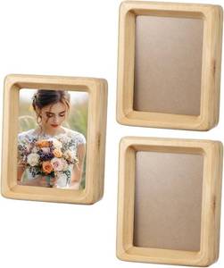 lot 21292 image: uxcell 3 x 4inch Natural Wood Photo Frames, 3pcs Mini Wooden Finish Picture Frame Tabletop Photo Frame with Mat for Desktop Display Wall Mounting, Wood color