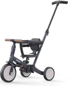 lot 21298 image: newyoo TR008 Tricycle for Toddlers 1-3, 5 in 1 Baby Balance Bike, Christmas and Birthday Gift for Boy and Girl, Toddler Bike with Parent Push Handle & Safety Guard, Dark Gray, TR008