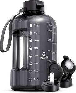 lot 21401 image: AQUAFIT 64 oz Water Bottle with Time Marker - Straw & Chug Lid - BPA Free Half Gallon Gym Water Bottle with Handle - Big Gallon Jug (Gray, 64 Ounces)