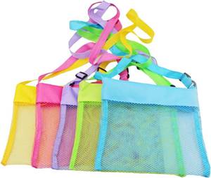lot 21405 image: LEMAXELERS 5-PCS Colorful Mesh Beach Bag Shell Collecting Bag Toy Holding Shells with Adjustable Carrying Straps Beach Bags for Kids (5-Pack)