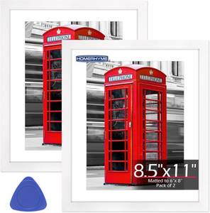 lot 21408 image: 8.5x11 Picture Frame Set of 2, White Photo Frames for Gallery Wall Mounting, Display Pictures 6x8 with Mat or 8.5 by 11 Without, Certificate Frame with Plexiglass for Home Office Wall Decor