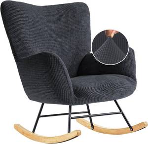 lot 21411 image: Nursery Rocking Chair Cover, Jacquard Stretch Cover for Nursery Rocking Chair Teddy Upholstered Glider Rocker, Rocking Accent Armchair Slipcover for Living Room Bedroom Offices,Dark Gray,Only Cover