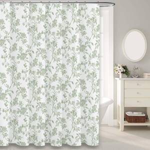 lot 21414 image: WOUVMA Sage Green Shower Curtain Floral Cotton Cottagecore Shower Curtain for Bathroom 72 W x 72 L