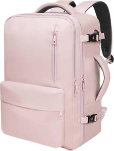 lot 21423 image: 35L Travel Backpack  180  All-Open Design  Multi-Pockets  Airline Approved Carry on15.6 inch Laptop Compartment USB Port Perfect for Travel Business College Bookbags Men Women,Pink