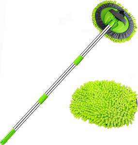 lot 21424 image: WillingHeart 47.5 Car Wash Brush Mop Cleaning Tool with Long Handle Kit for Washing Detailing Cars Truck, SUV, RV, Trailer, Boat 2 in 1 Chenille Microfiber Sponge Duster Not Hurt Paint Scratch Free