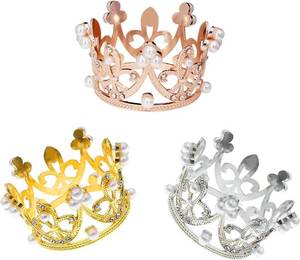 lot 21433 image: 3 Pieces Crown Cake Topper, Princess Little Crown Alloy Pink Silver Crown Mini Crown Childrens Birthday Cake Baking Decoration Paper Cup Cake Decoration