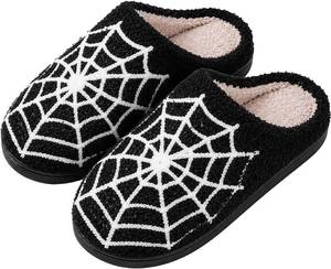 lot 21443 image: Halloween Slippers for Men Women Fluffy Plush Warm House Slippers with Ghost Pumpkin Bat Design Non-Slip Home Spooky Shoes 8 12