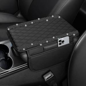 lot 21447 image: NBTEPEM Bling Car Center Console Cover, Leather Car Arm Rest Cover Cushion with 2 Storage Bags, Universal Automotive Armrest Protector Storage Box, Bling Accessories Interior for Most Vehicles (Black)