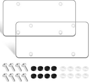 lot 21465 image: License Plate Protector 2 Pack, Clear License Plate Cover 12.08  6.02 Universal, Plate Cover for Car Plastics, Car Frame Cover Shield with Screws Transparent Spacers Screw Caps by XIOGZAXI